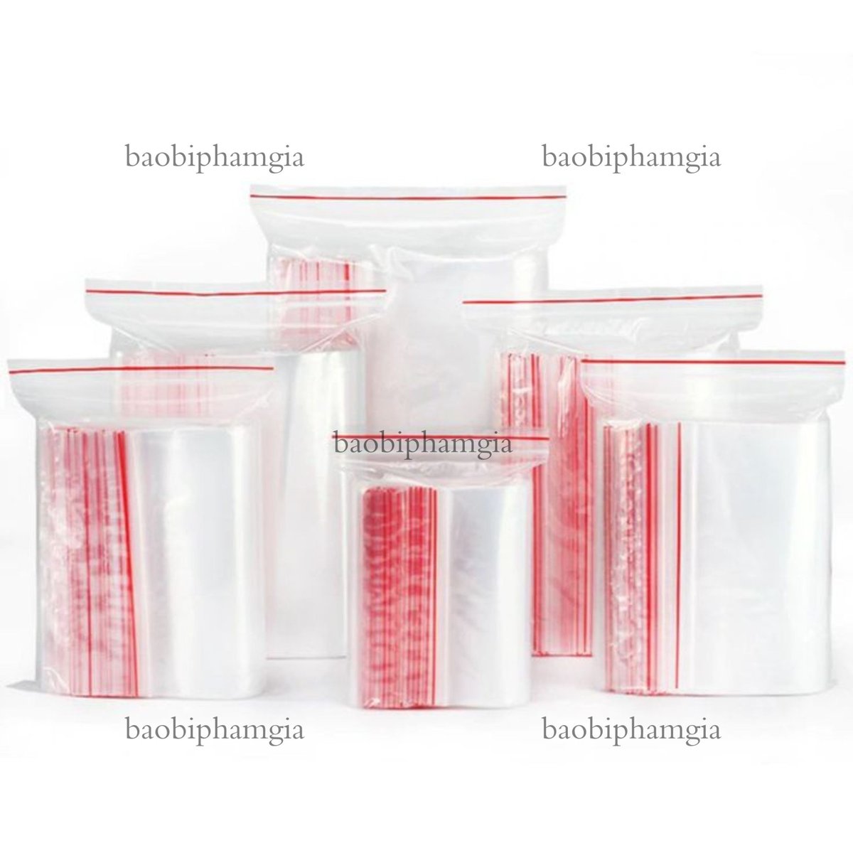 C&aacute;c cỡ t&uacute;i zip chỉ đỏ phổ biến